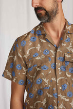 CAMP COLLAR linen brown printed 4114